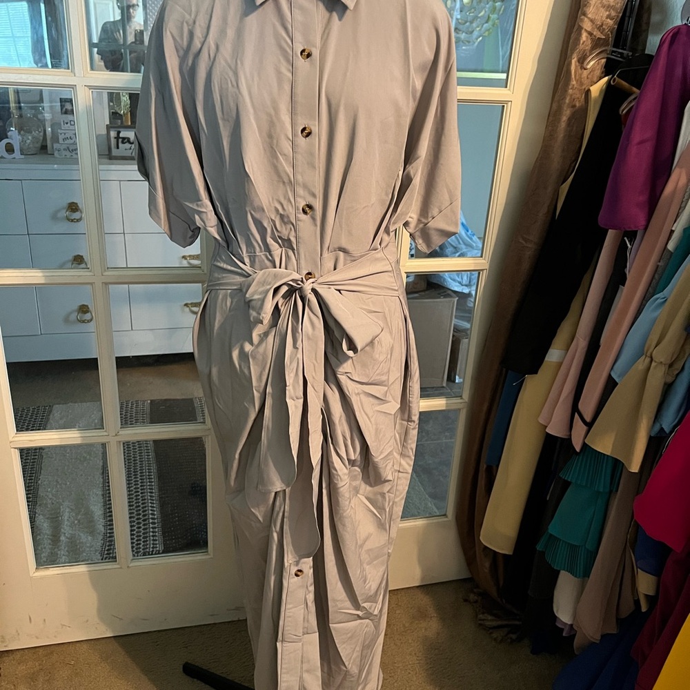 Lyaner Womens short sleeve ruched button up dress. XL